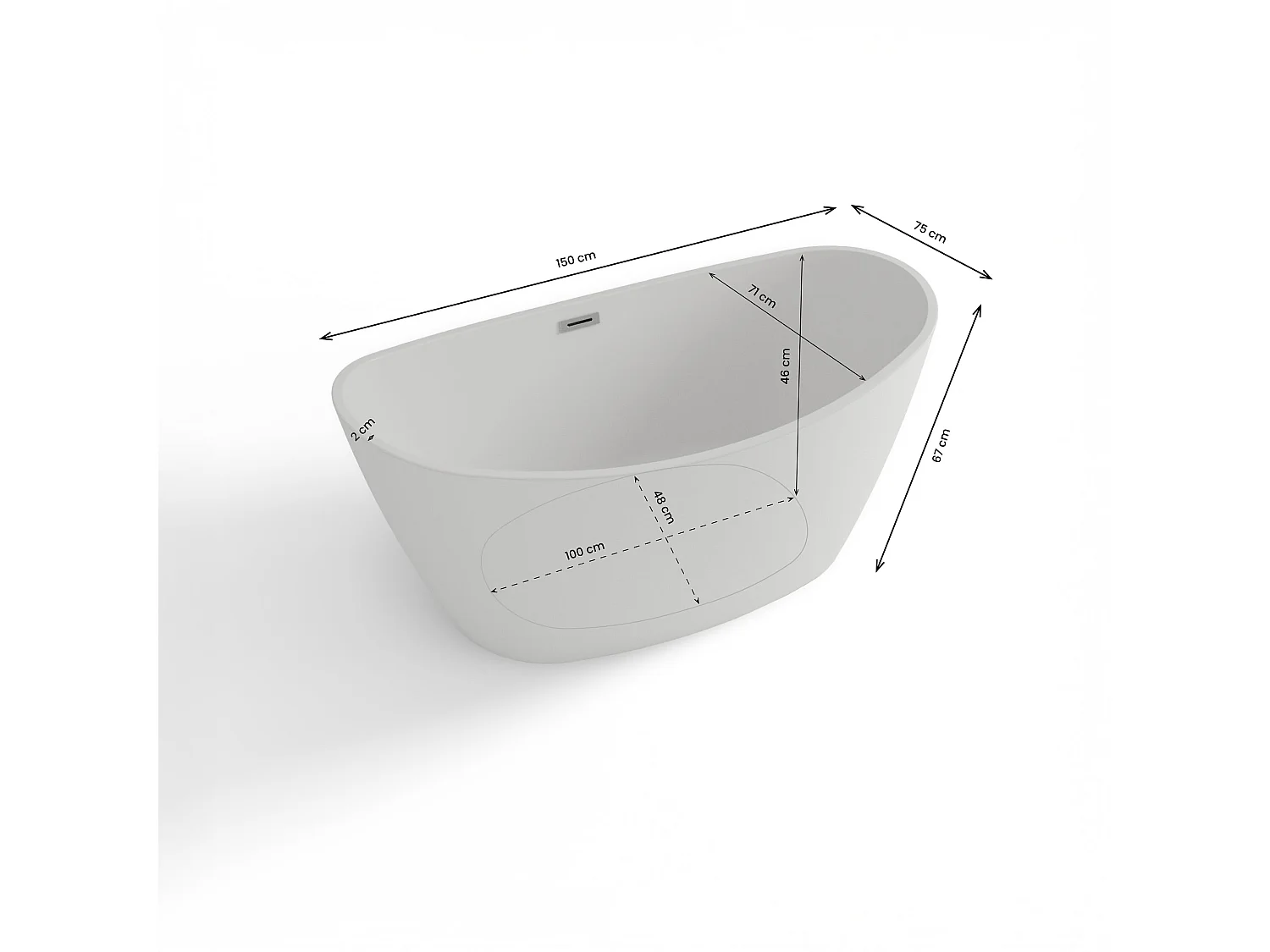 Baignoire Ilot Neroon 2.0 150 blanche 150 x75 x67 cm, by SPALINA