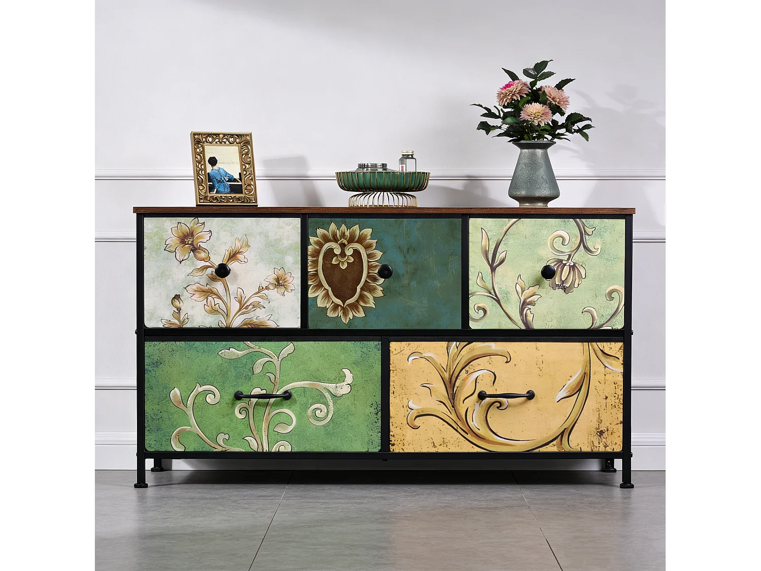 Commode en Tissu à 5 Tiroirs,Meuble TV de Grand Espace Tiroirs de Rangement,pour Placard,Salon,Chambre D’Enfant ou Couloir