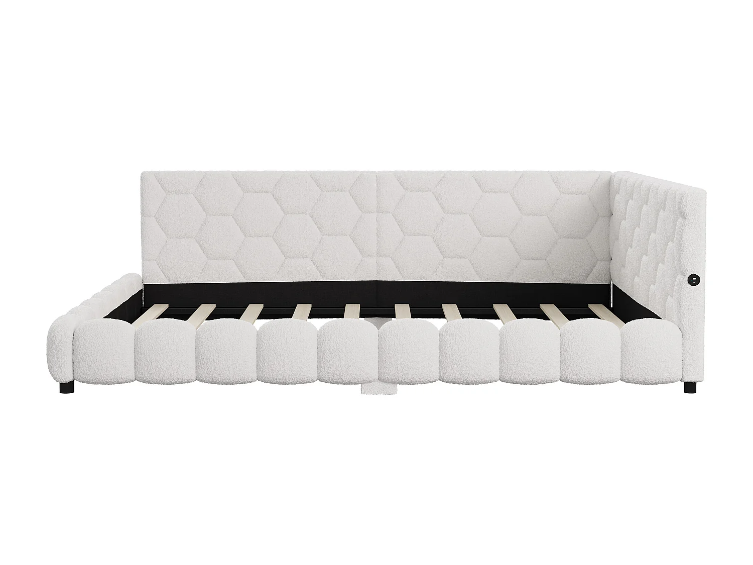 Lit banquette 140 x 200 cm avec LED et port USB - sommier à lattes - Laine d'agneau - Blanc