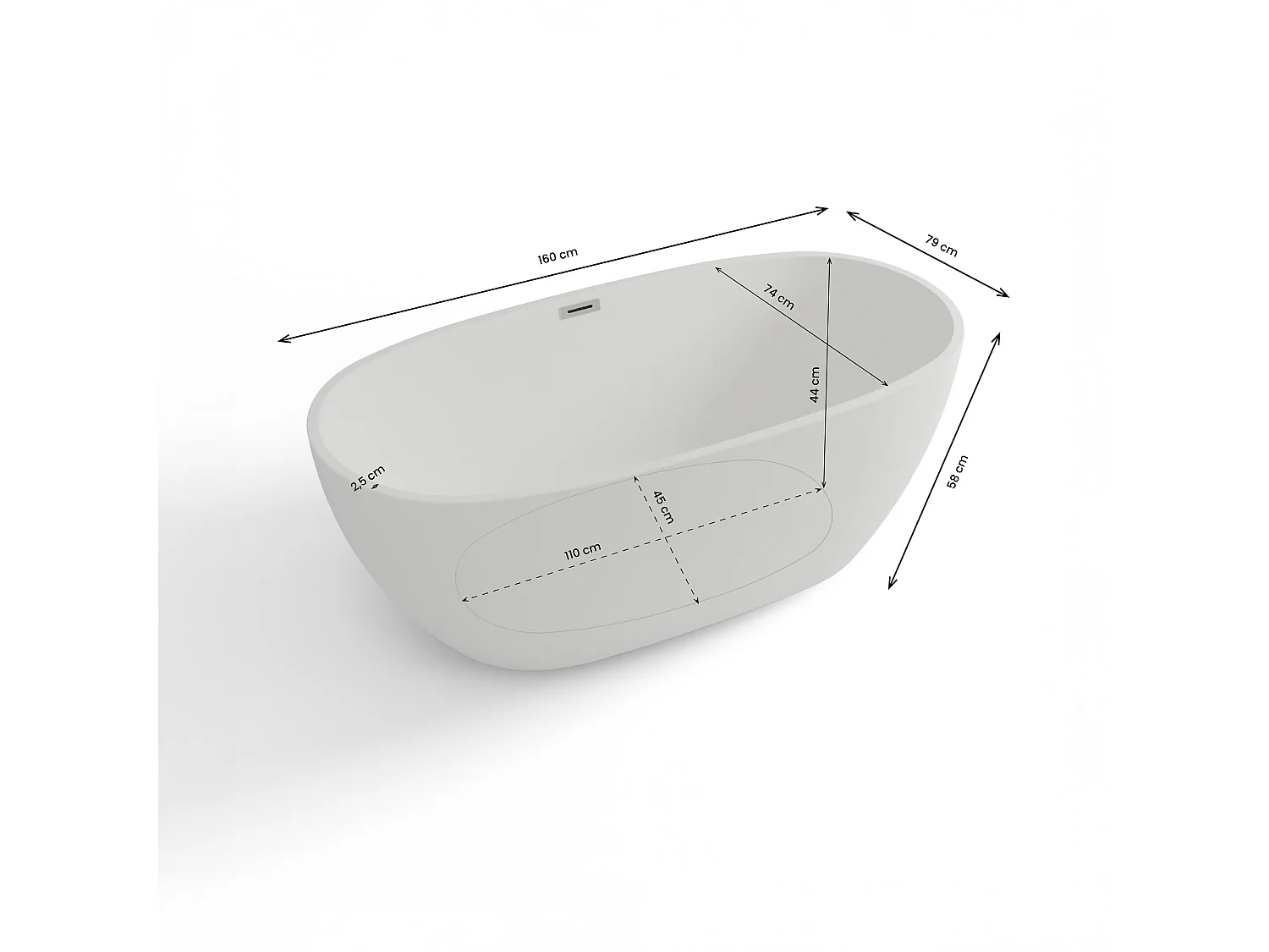 Baignoire Ilot Samba 160 blanche 160 x79 x58 cm, by SPALINA