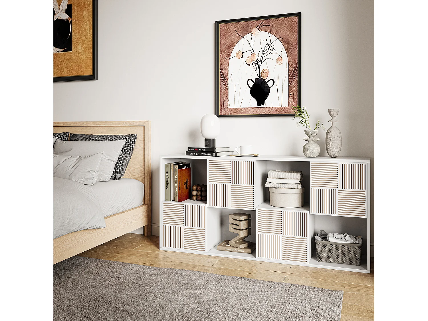 Boekenkast met 8 vakken - Open planken met 4 deuren - Vrijstaand - 125 x 30 x 60 cm - Wit