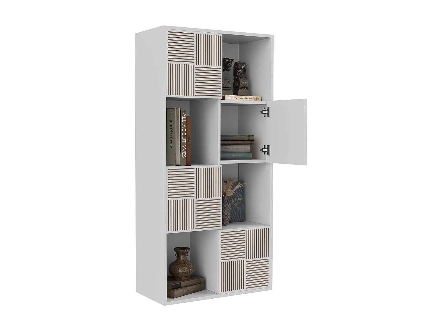 Boekenkast met 8 vakken - Open planken met 4 deuren - Vrijstaand - 125 x 30 x 60 cm - Wit