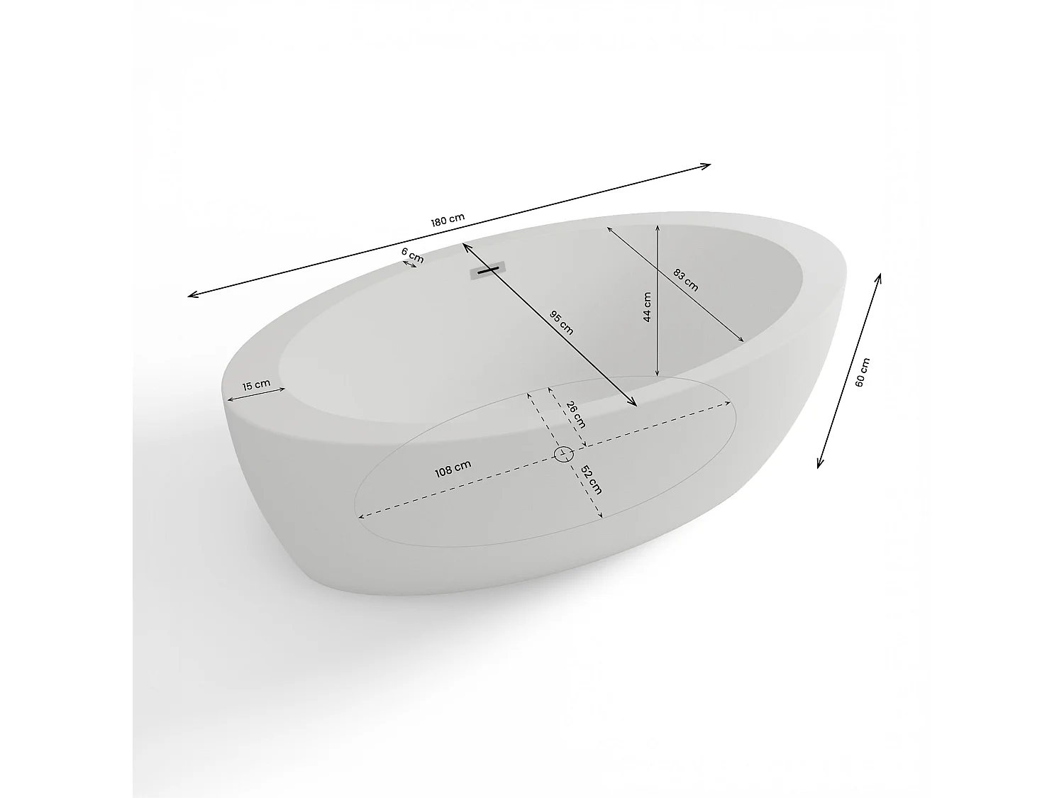 Baignoire Ilot Pearl 180 blanche 180 x95 x58 cm, by SPALINA