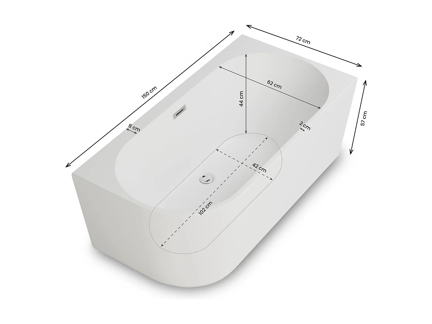 Baignoire Ilot Capri 150 droite blanche 150 x72 x58 cm, by SPALINA