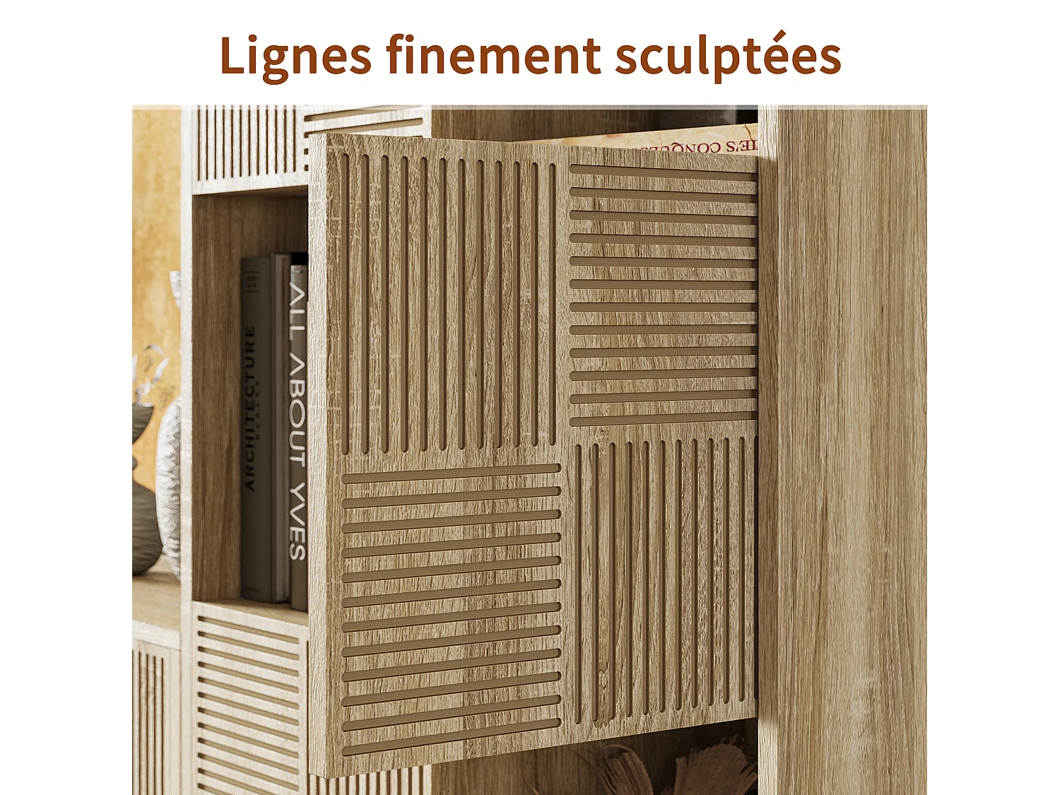 Boekenkast met 8 vakken – Open schappen met 4 deuren – Vrijstaand – 125 x 30 x 60 cm – Houtkleur