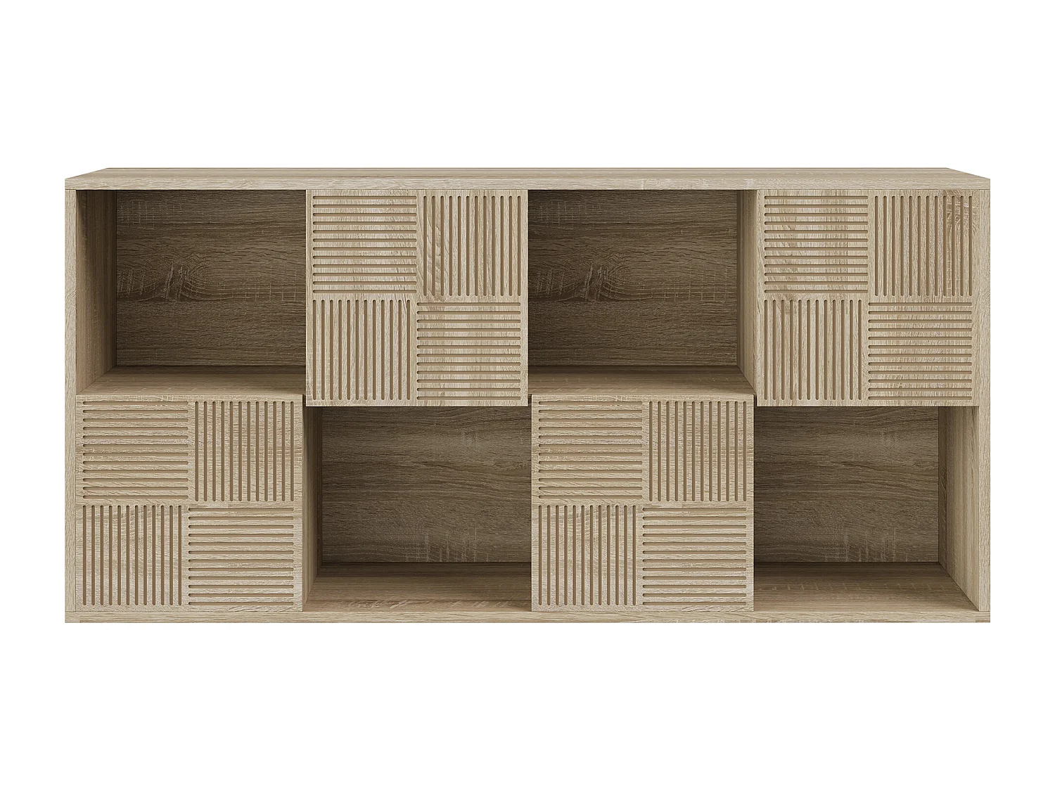 Boekenkast met 8 vakken – Open schappen met 4 deuren – Vrijstaand – 125 x 30 x 60 cm – Houtkleur