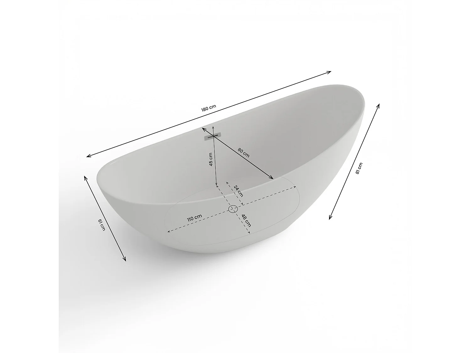 Baignoire Ilot Loona 180 blanche 180 x80 x80 cm, by SPALINA