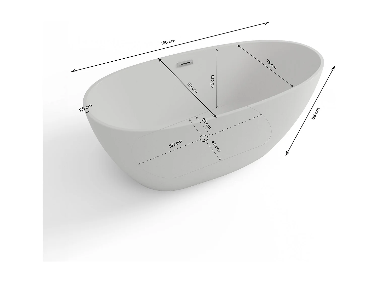 Baignoire Ilot Kelly 160 blanche 160 x80 x58 cm, by SPALINA