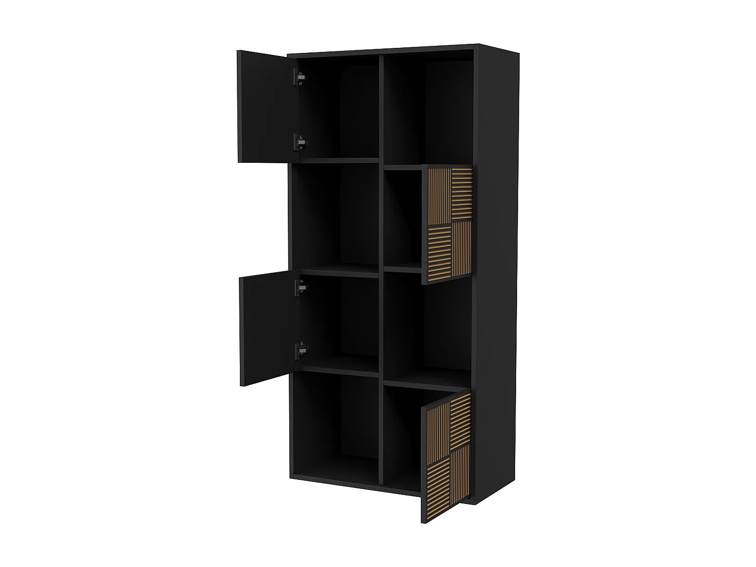 Bibliothèque à 8 compartiments - Étagères ouvertes à 4 portes - Autoportante - 125 x 30 x 60 cm - Noir