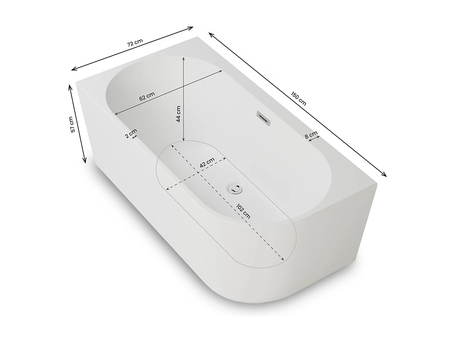 Baignoire Ilot Capri 150 gauche blanche 150 x72 x58 cm, by SPALINA