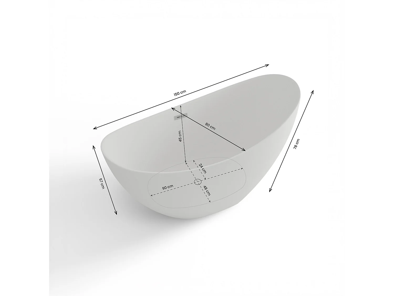 Baignoire Ilot Loona 150 blanche 150 x80 x80 cm, by SPALINA