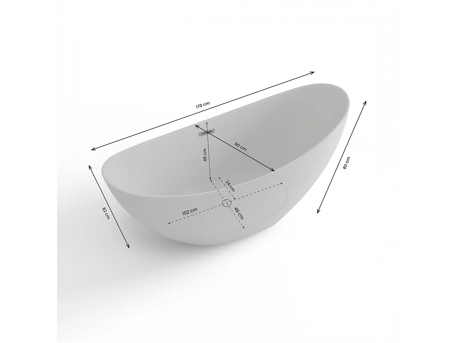 Baignoire Ilot Loona 170 blanche 170 x80 x80 cm, by SPALINA