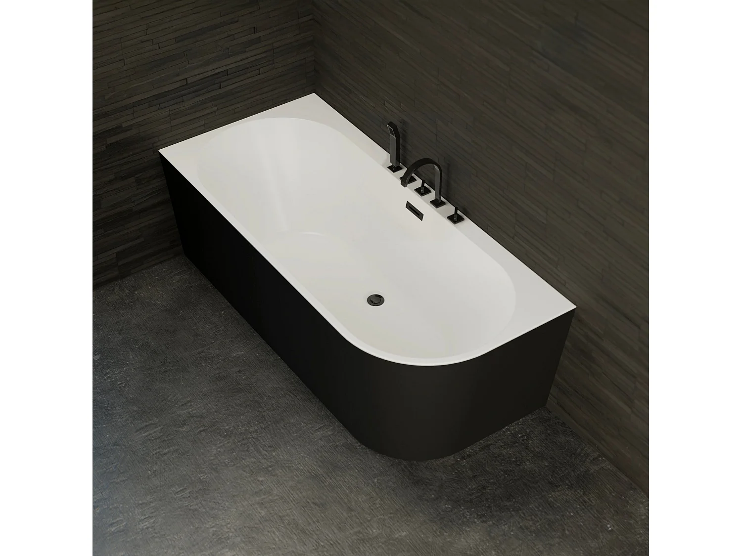Baignoire Ilot Capri 170 gauche noire + robinetterie noire mate 170 x76 x58 cm, by SPALINA