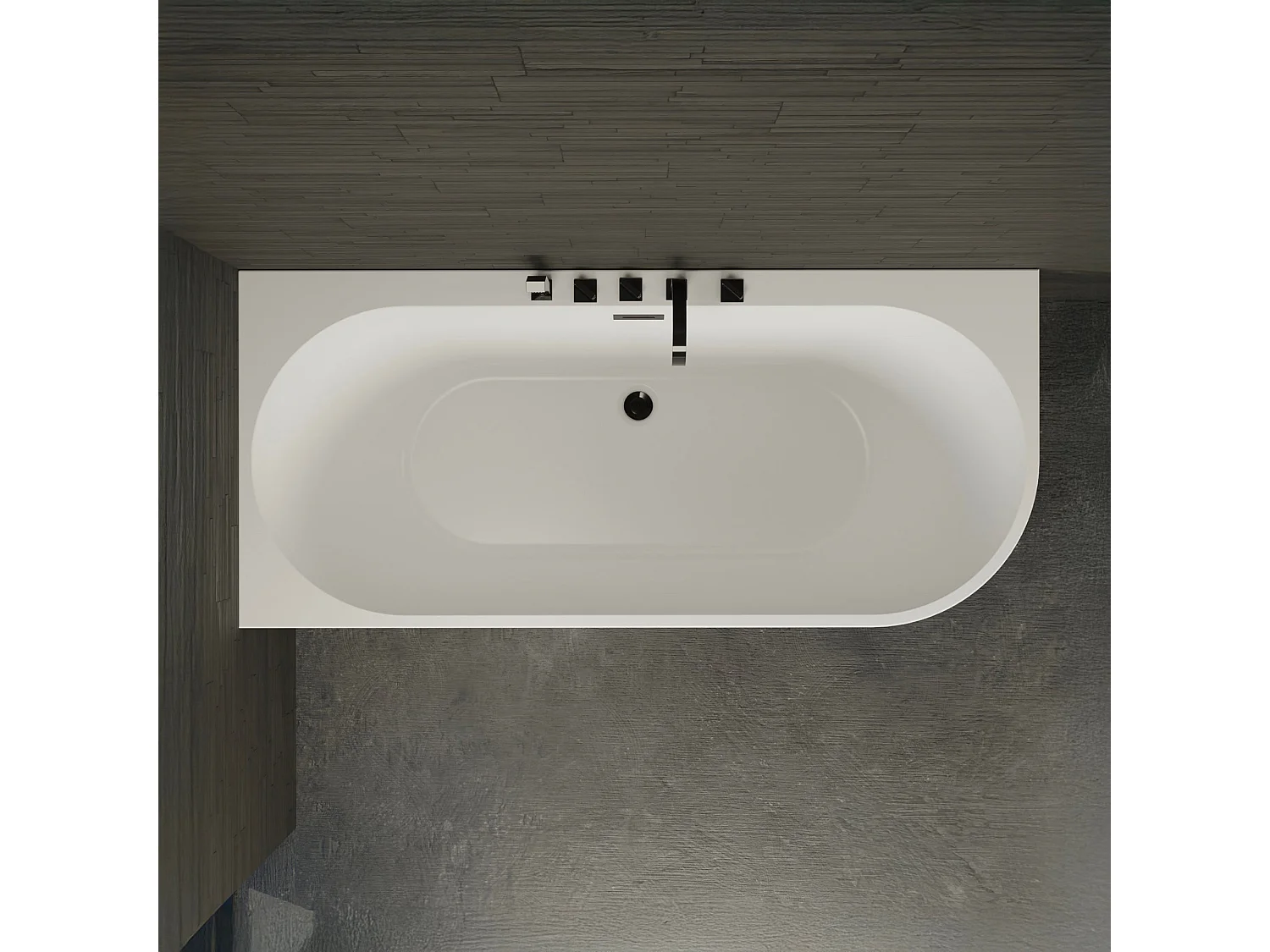 Baignoire Ilot Capri 170 gauche noire + robinetterie noire mate 170 x76 x58 cm, by SPALINA