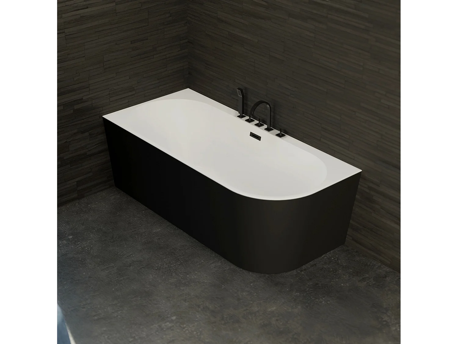 Baignoire Ilot Capri 170 gauche noire + robinetterie noire mate 170 x76 x58 cm, by SPALINA