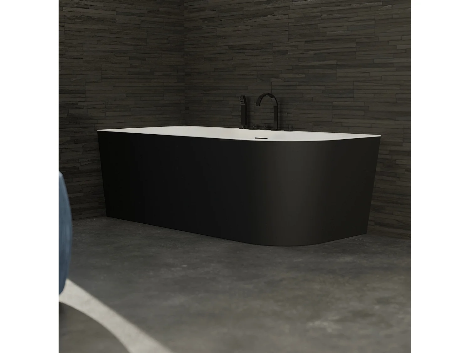 Baignoire Ilot Capri 170 gauche noire + robinetterie noire mate 170 x76 x58 cm, by SPALINA