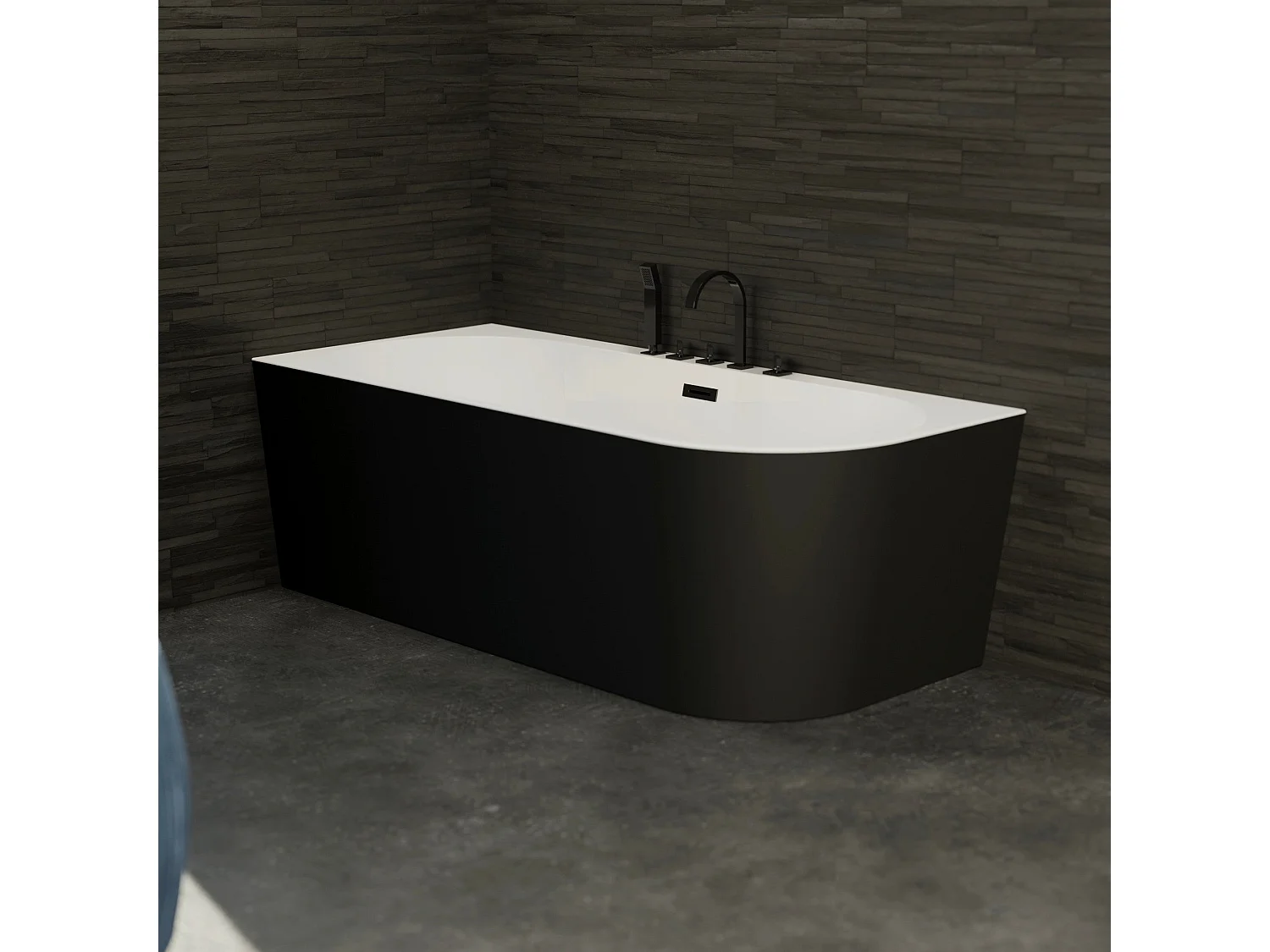 Baignoire Ilot Capri 170 gauche noire + robinetterie noire mate 170 x76 x58 cm, by SPALINA