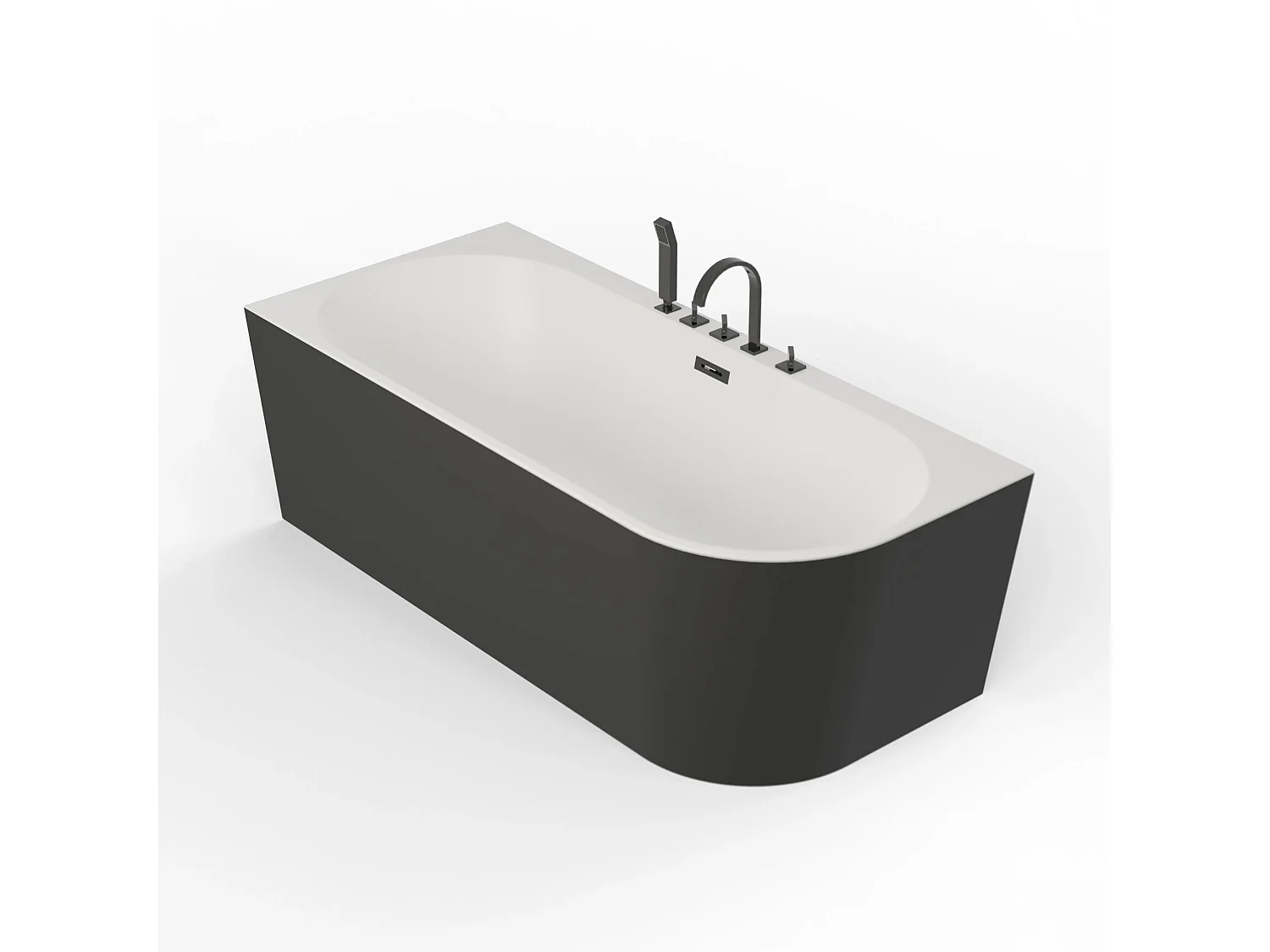 Baignoire Ilot Capri 170 gauche noire + robinetterie noire mate 170 x76 x58 cm, by SPALINA