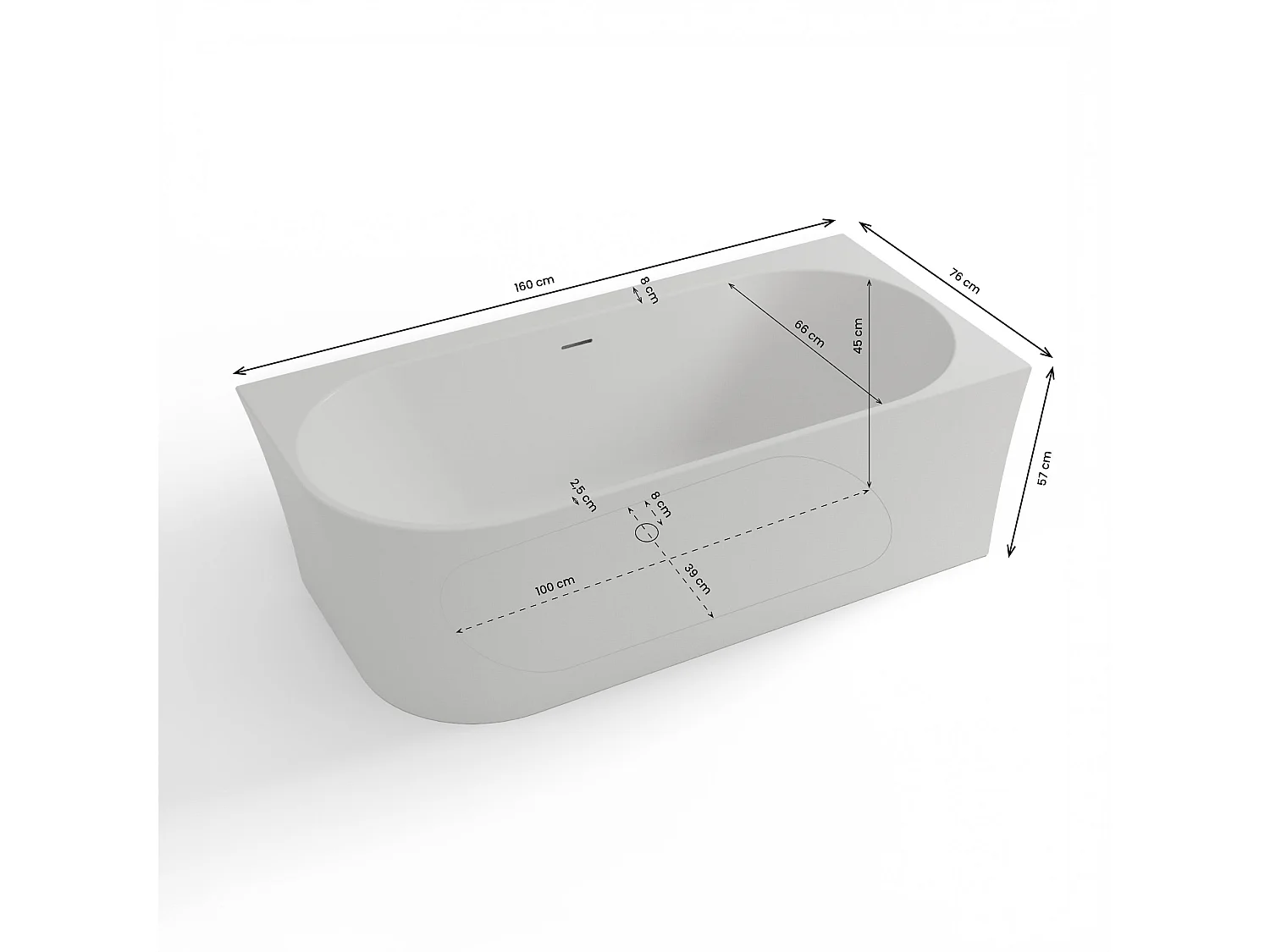 Baignoire Ilot Cosmic 160 droite blanche 160 x76 x58 cm, by SPALINA