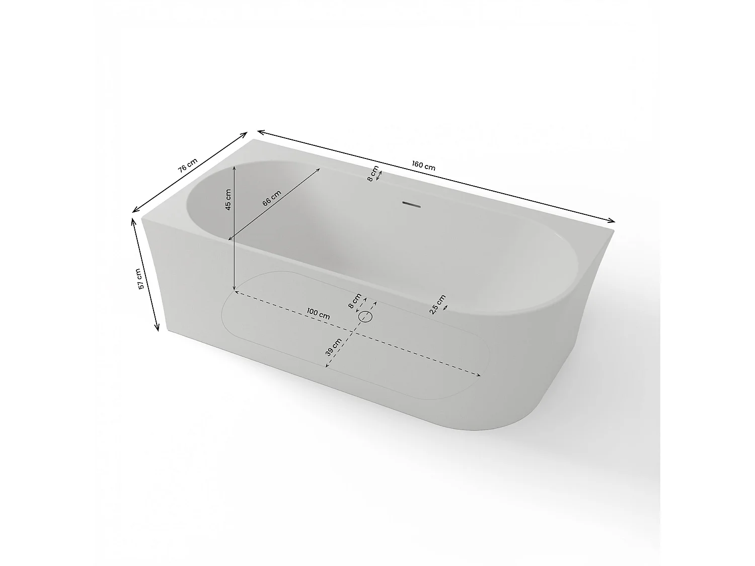 Baignoire Ilot Cosmic 160 gauche blanche 160 x76 x58 cm, by SPALINA