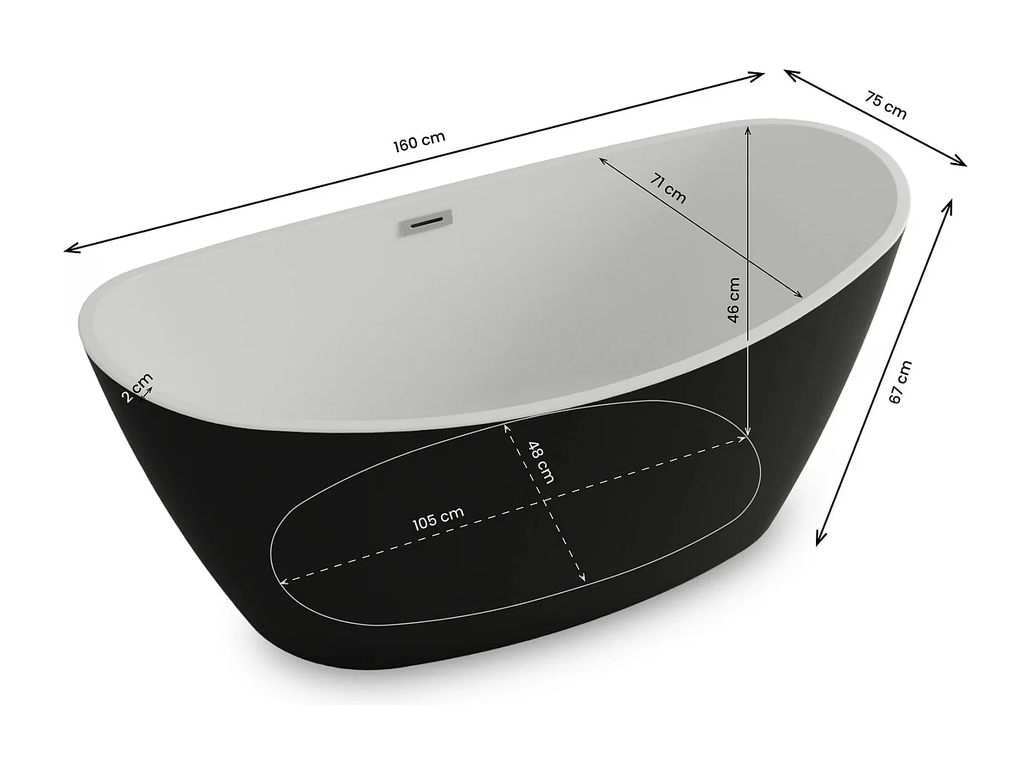 Baignoire Ilot Neroon 2.0 160 noire 160 x75 x67 cm, by SPALINA