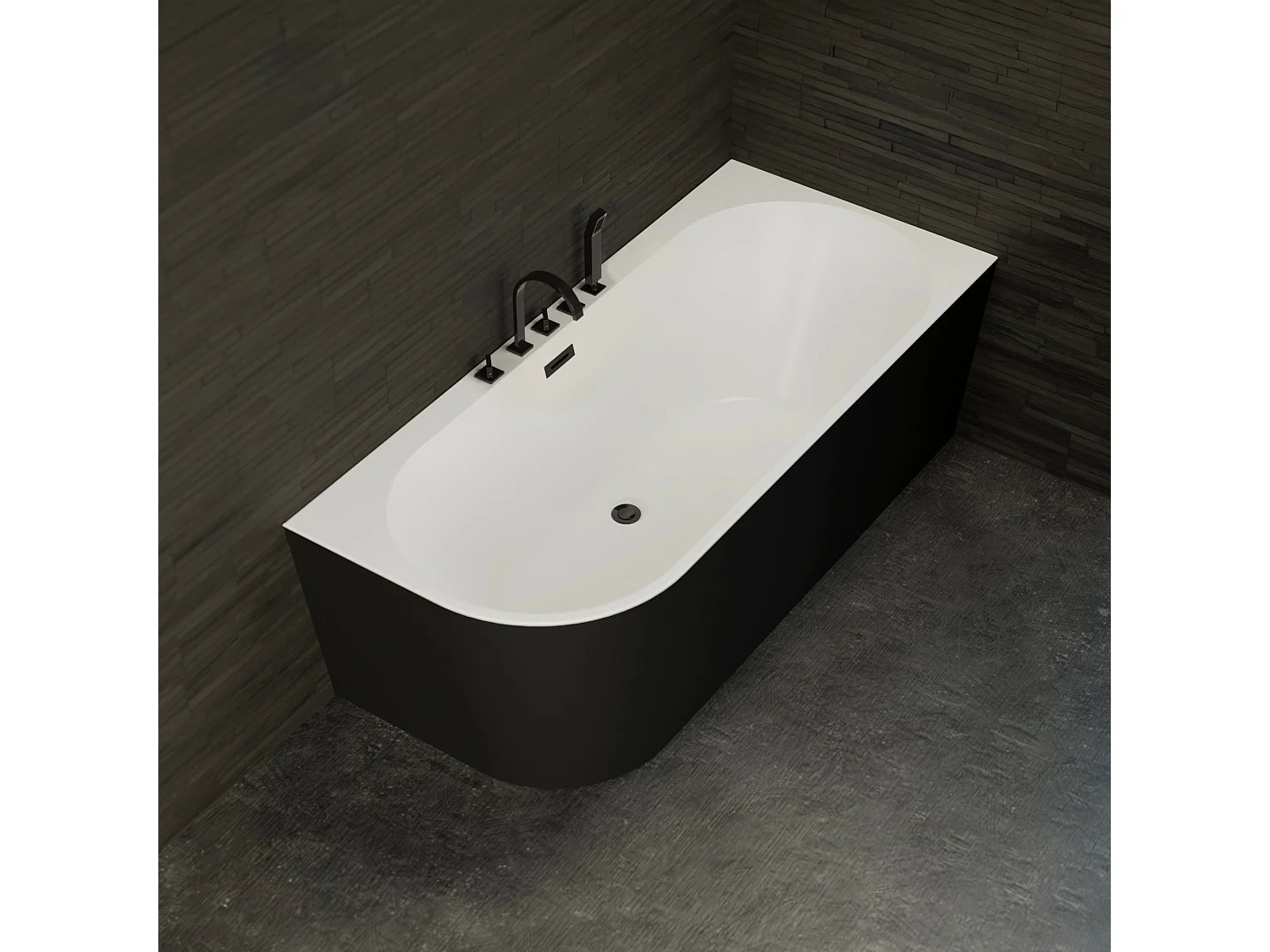 Baignoire Ilot Capri 170 droite noire + robinetterie noire mate 170 x76 x58 cm, by SPALINA