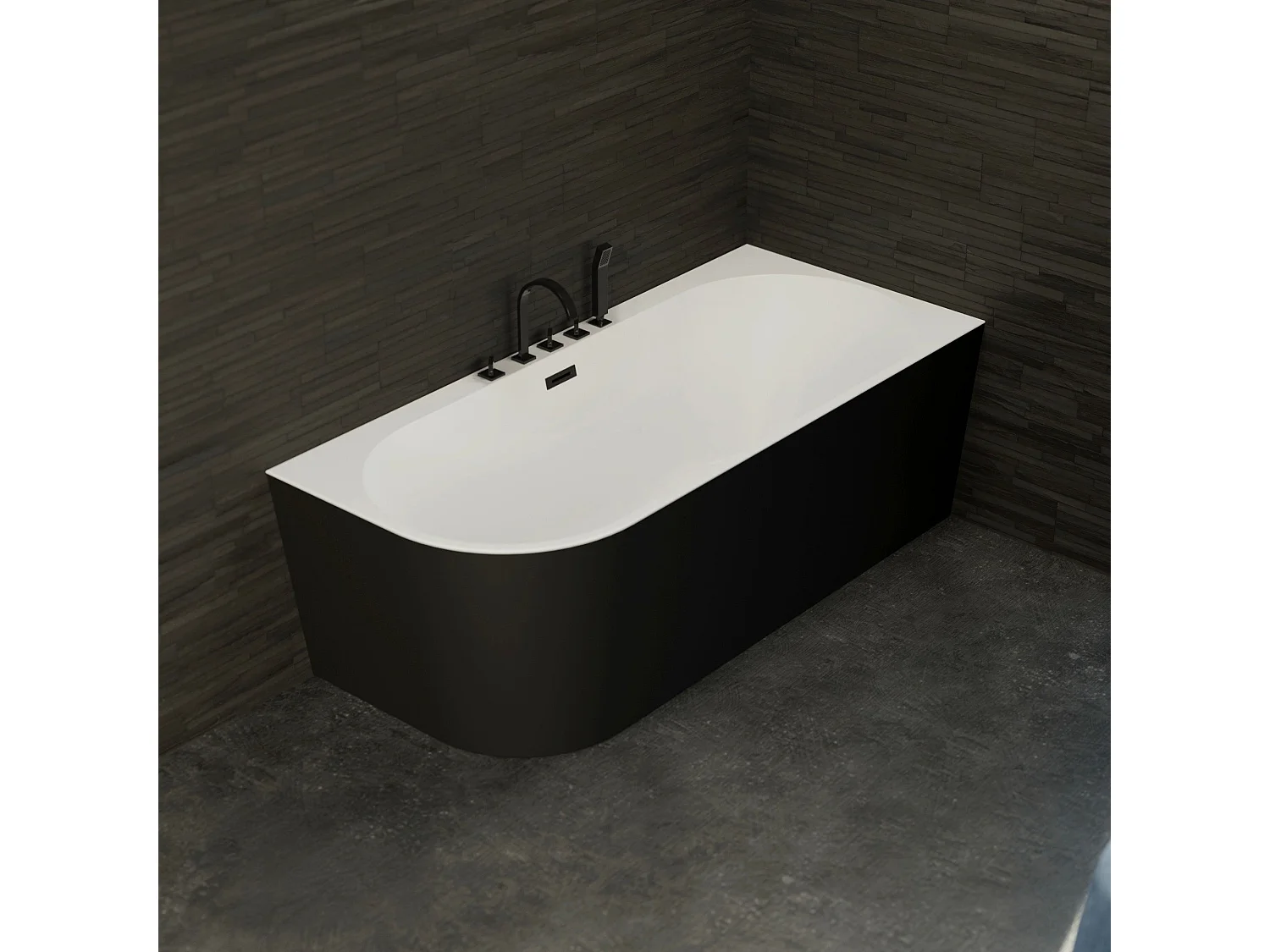 Baignoire Ilot Capri 170 droite noire + robinetterie noire mate 170 x76 x58 cm, by SPALINA