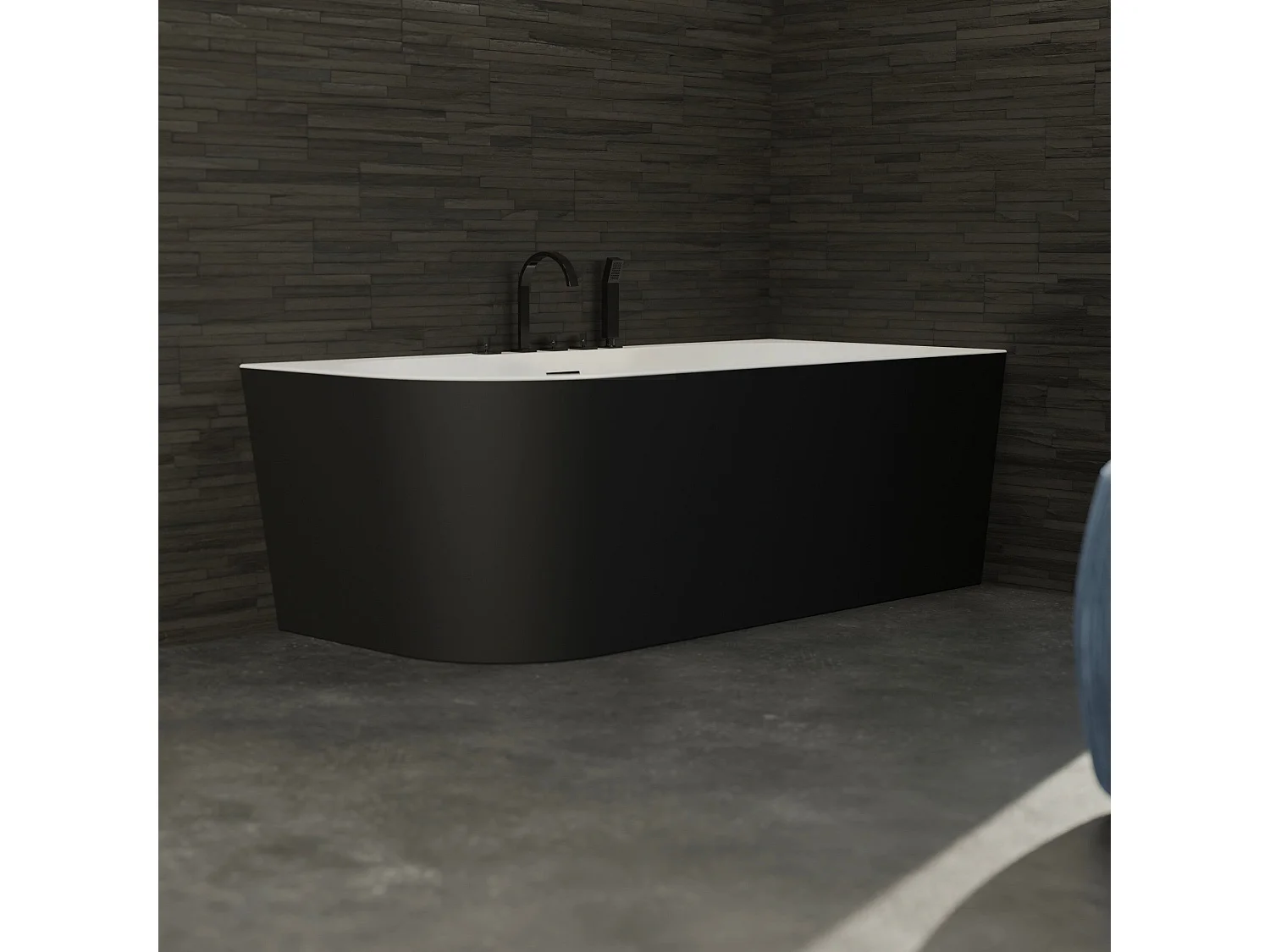 Baignoire Ilot Capri 170 droite noire + robinetterie noire mate 170 x76 x58 cm, by SPALINA