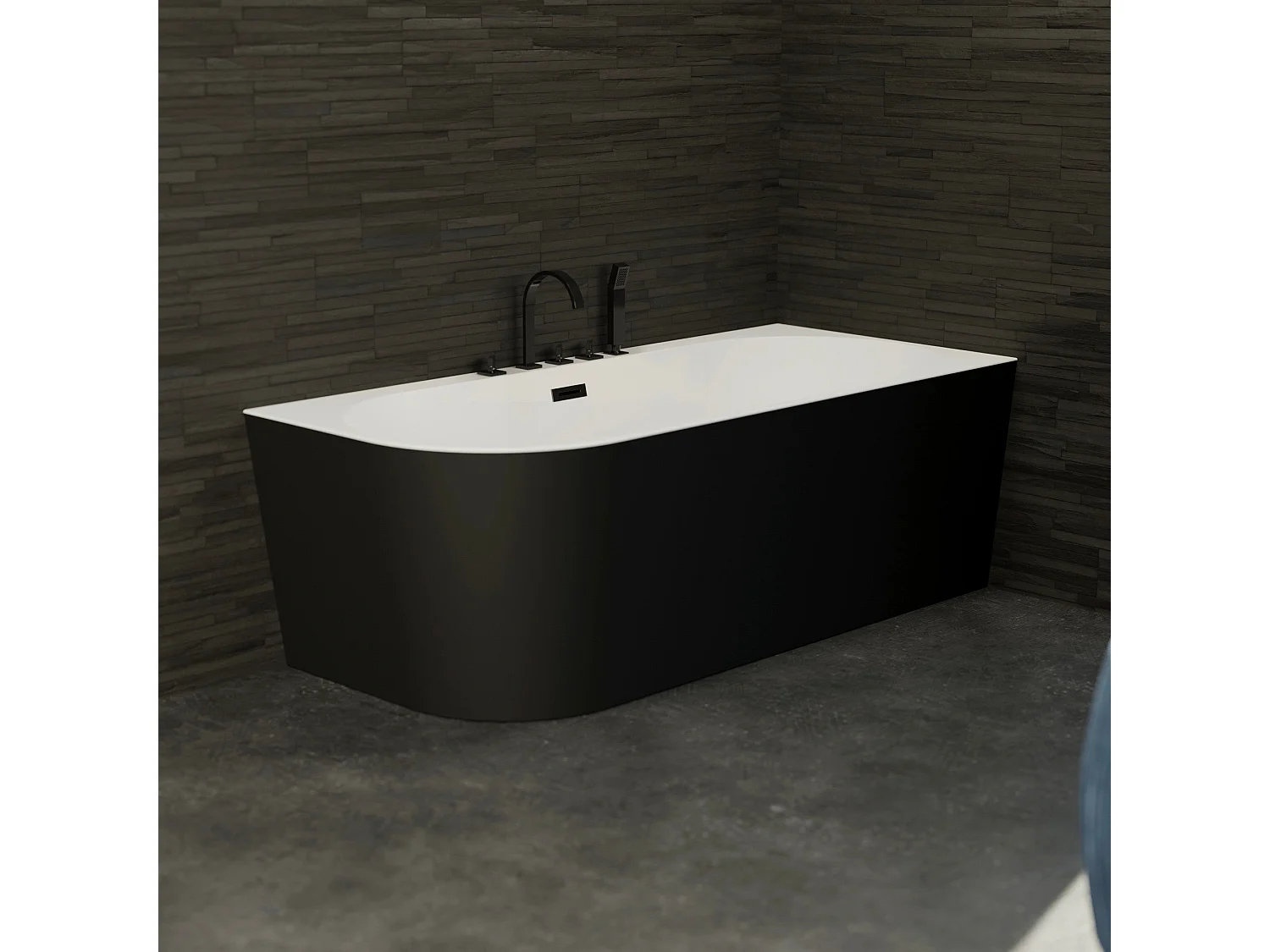 Baignoire Ilot Capri 170 droite noire + robinetterie noire mate 170 x76 x58 cm, by SPALINA