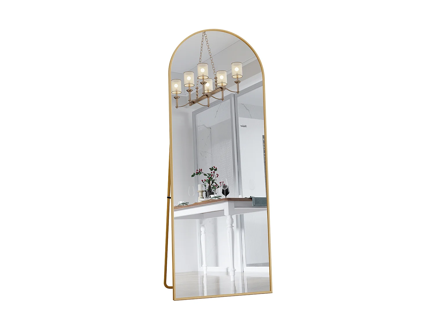 Espelho de corpo inteiro 162 x 53 cm - moldura em liga de alumínio - formato arqueado - dourado