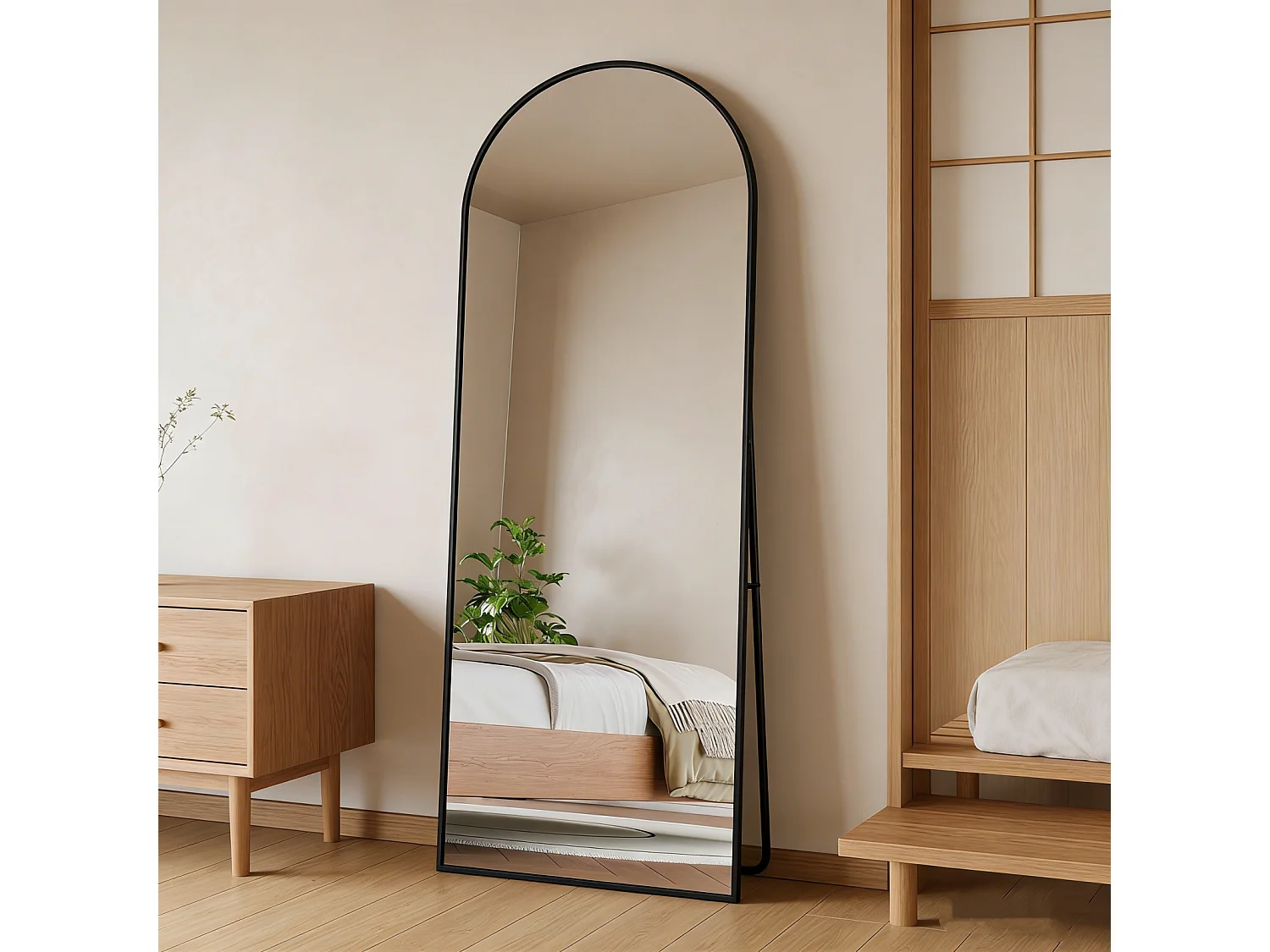 Miroir sur pied 162x53 cm, Grand Miroir de Sol Pleine Longueur, Elliptique, pour Chambre Salon Entrée, Noir