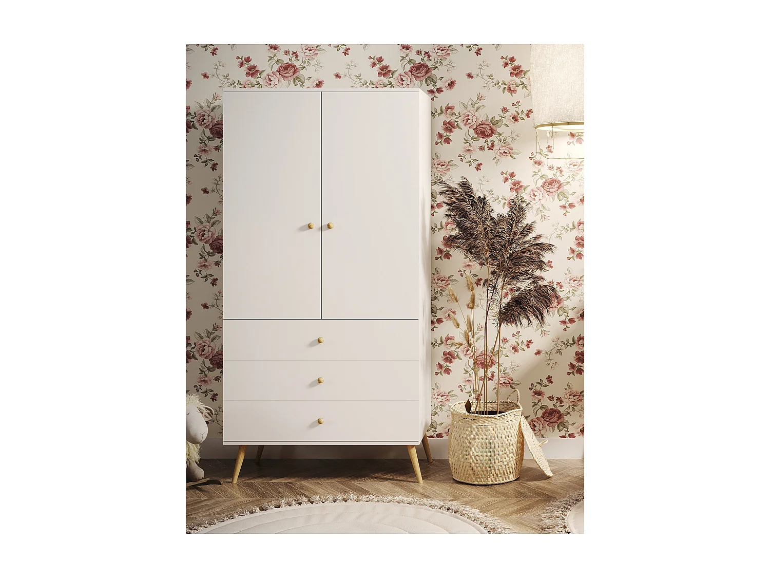 Kleiderschrank NATURA, 100 cm, Weiß Matt, mit 3 Schubladen