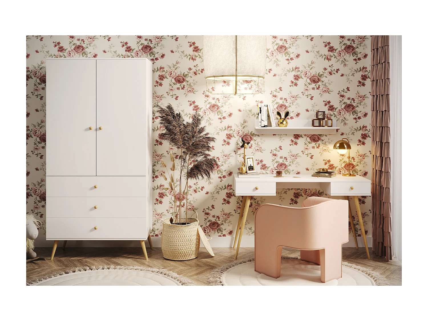 Kleiderschrank NATURA, 100 cm, Weiß Matt, mit 3 Schubladen