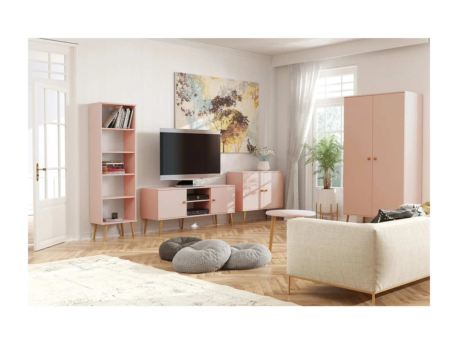 Kleiderschrank NATURA, 100 cm, Rosa, 2-türig, mit Kleiderstange