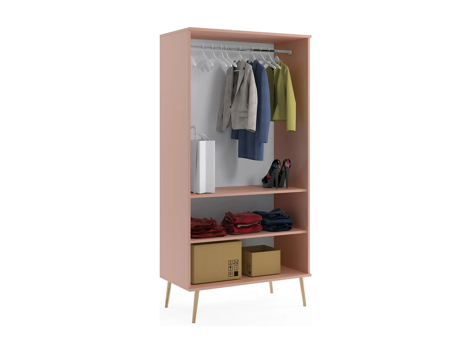 Kleiderschrank NATURA, 100 cm, Rosa, 2-türig, mit Kleiderstange