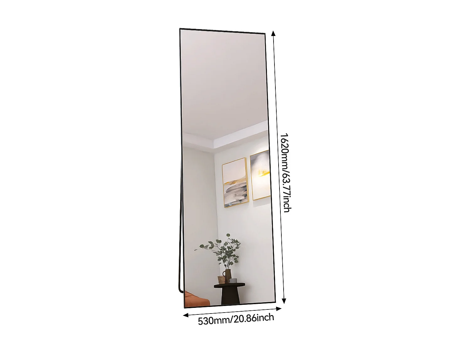 Miroir sur Pied 162x53 cm - Miroir Mural à Suspendre ou à Poser-Miroir Cosmétique en Rectangle avec Cadre en Alliage D'aluminium Miroir - Noir