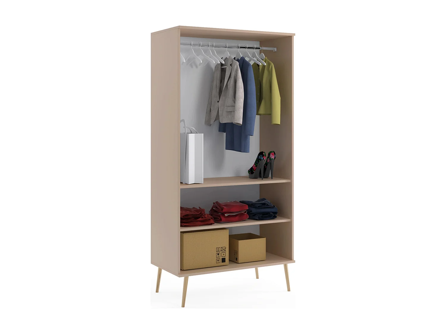 Kleiderschrank NATURA, 100 cm, Beige Macchiato, 2-türig, mit Kleiderstange
