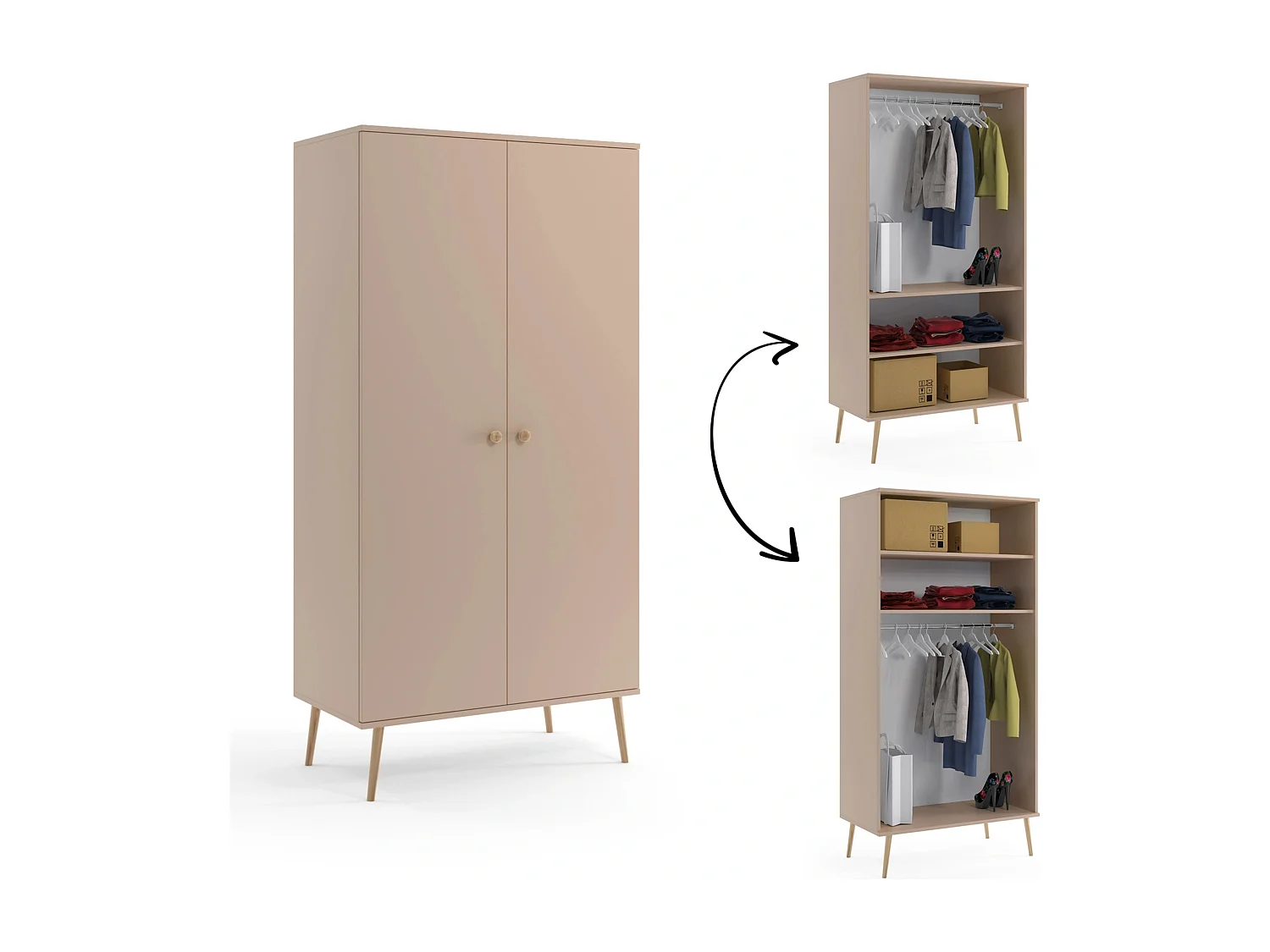 Kleiderschrank NATURA, 100 cm, Beige Macchiato, 2-türig, mit Kleiderstange