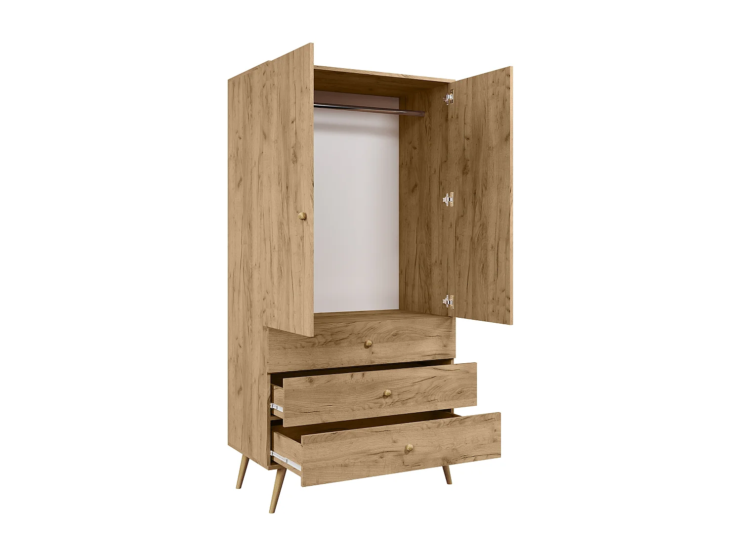 Kleiderschrank NATURA, 100 cm, Eiche Craft Gold, mit 3 Schubladen