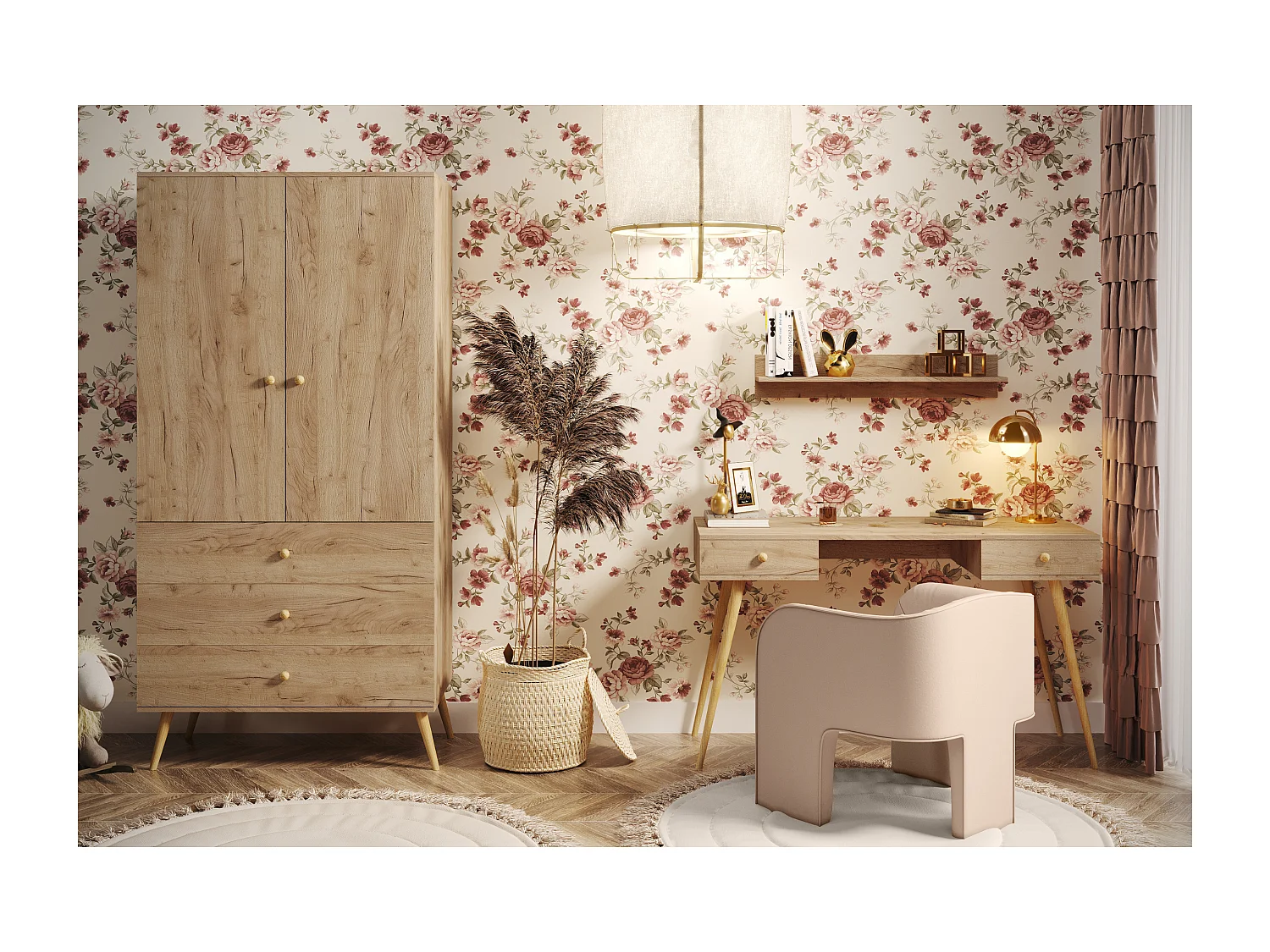 Kleiderschrank NATURA, 100 cm, Eiche Craft Gold, mit 3 Schubladen