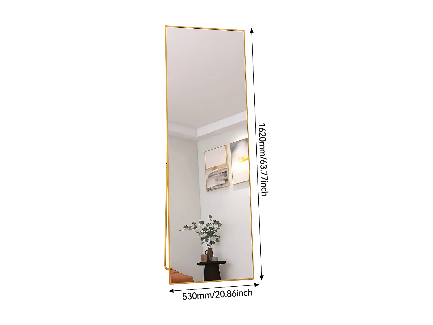 Miroir sur Pied 162x53 cm - Miroir Mural à Suspendre ou à Poser-Miroir Cosmétique en Rectangle avec Cadre en Alliage D'aluminium Miroir - Doré