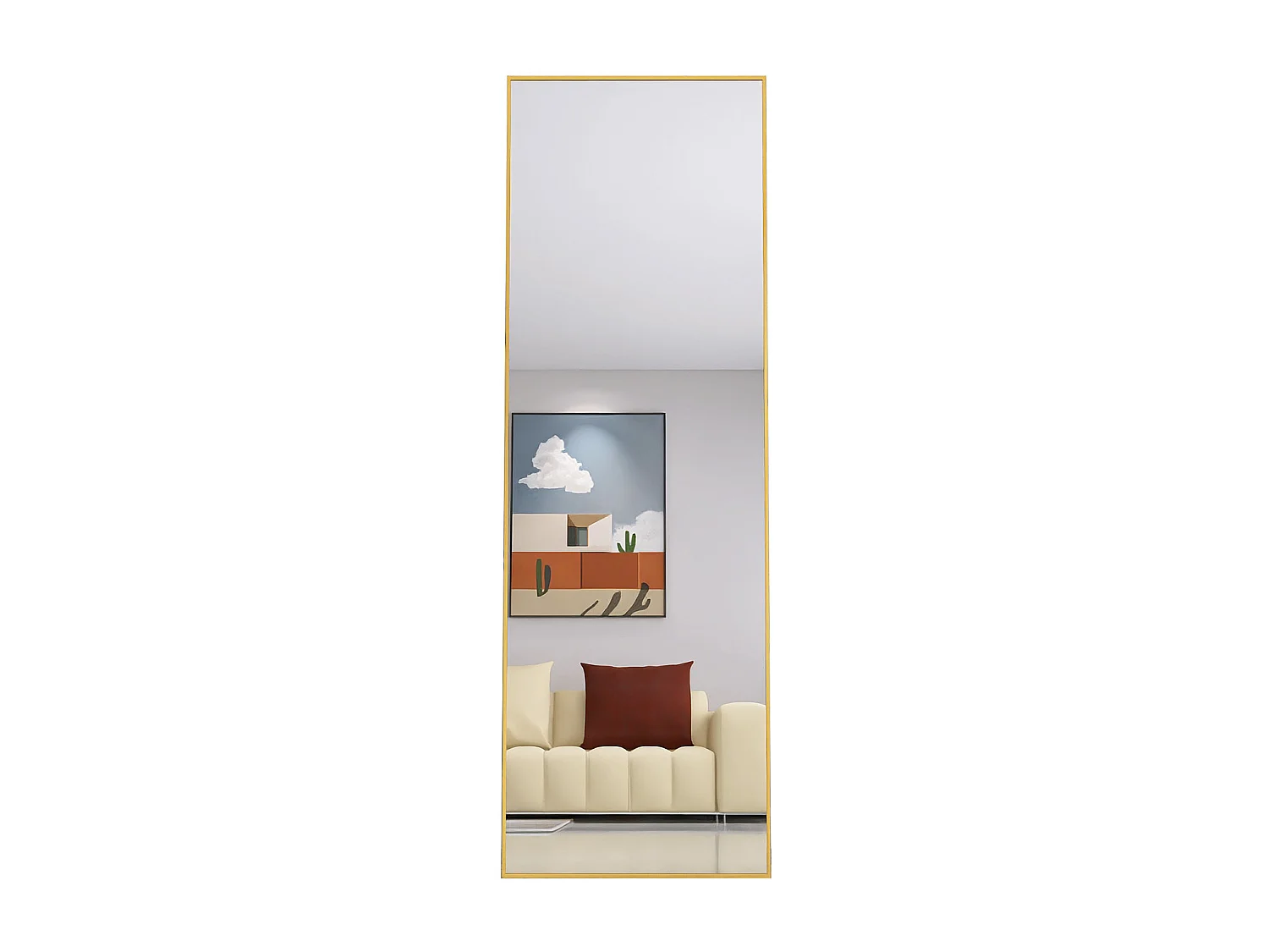 Miroir sur Pied 162x53 cm - Miroir Mural à Suspendre ou à Poser-Miroir Cosmétique en Rectangle avec Cadre en Alliage D'aluminium Miroir - Doré