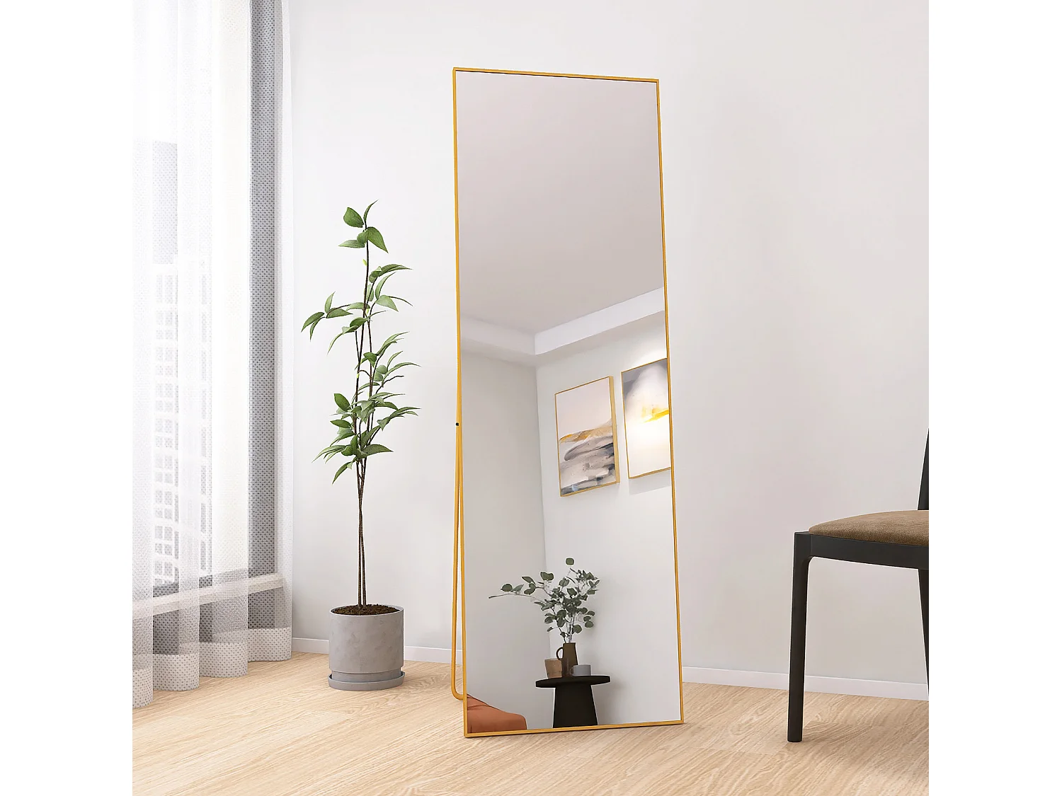 Miroir sur Pied 162x53 cm - Miroir Mural à Suspendre ou à Poser-Miroir Cosmétique en Rectangle avec Cadre en Alliage D'aluminium Miroir - Doré