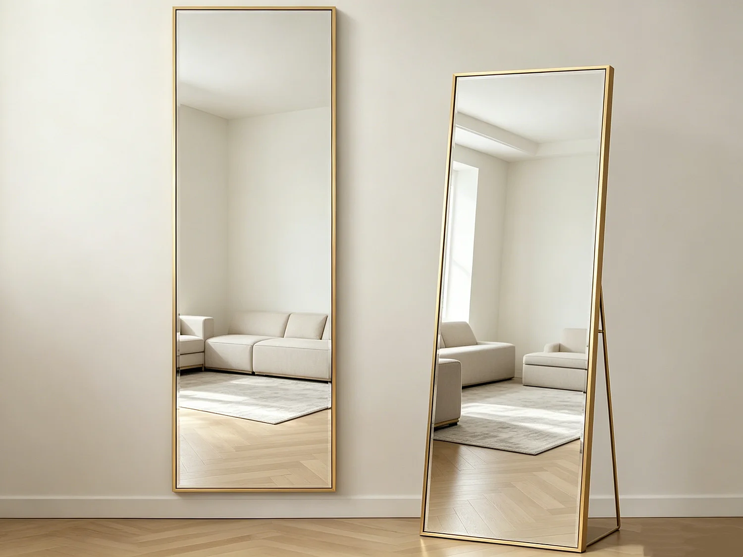 Miroir sur Pied 162x53 cm - Miroir Mural à Suspendre ou à Poser-Miroir Cosmétique en Rectangle avec Cadre en Alliage D'aluminium Miroir - Doré