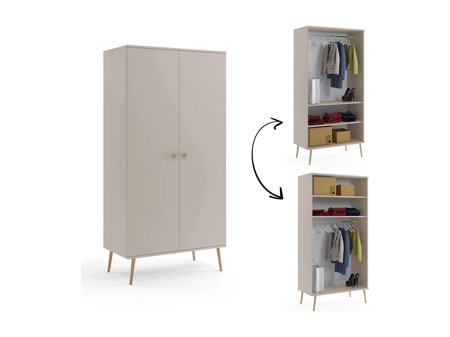 Kleiderschrank NATURA, 100 cm, Kaschmir,  2-türig, mit Kleiderstange