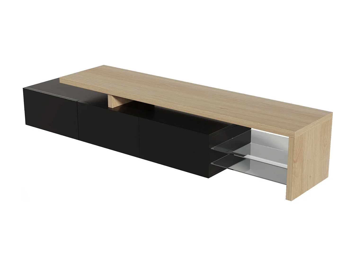 Meuble TV avec éclairage LED, meuble bas, buffet avec étagère en verre, noir, 200 x 39 x 42 cm