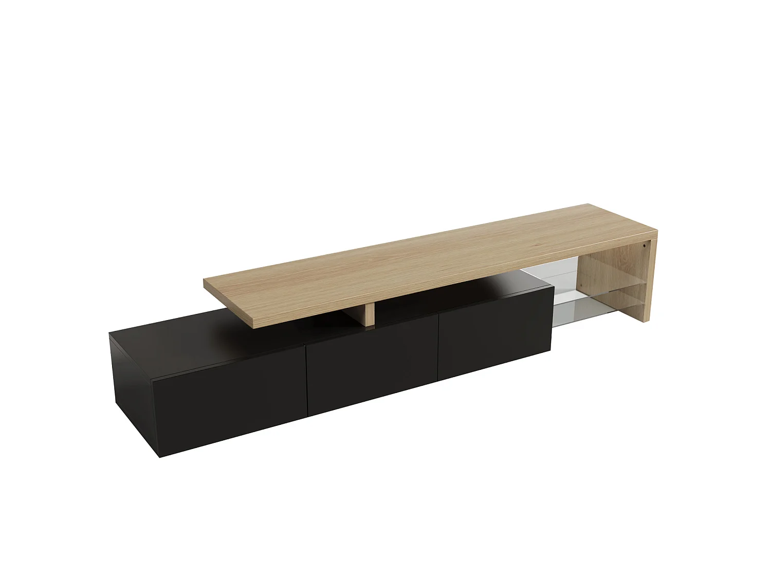 Mueble para TV con iluminación LED, armario bajo, aparador con estante de cristal, negro, 200 x 39 x 42 cm