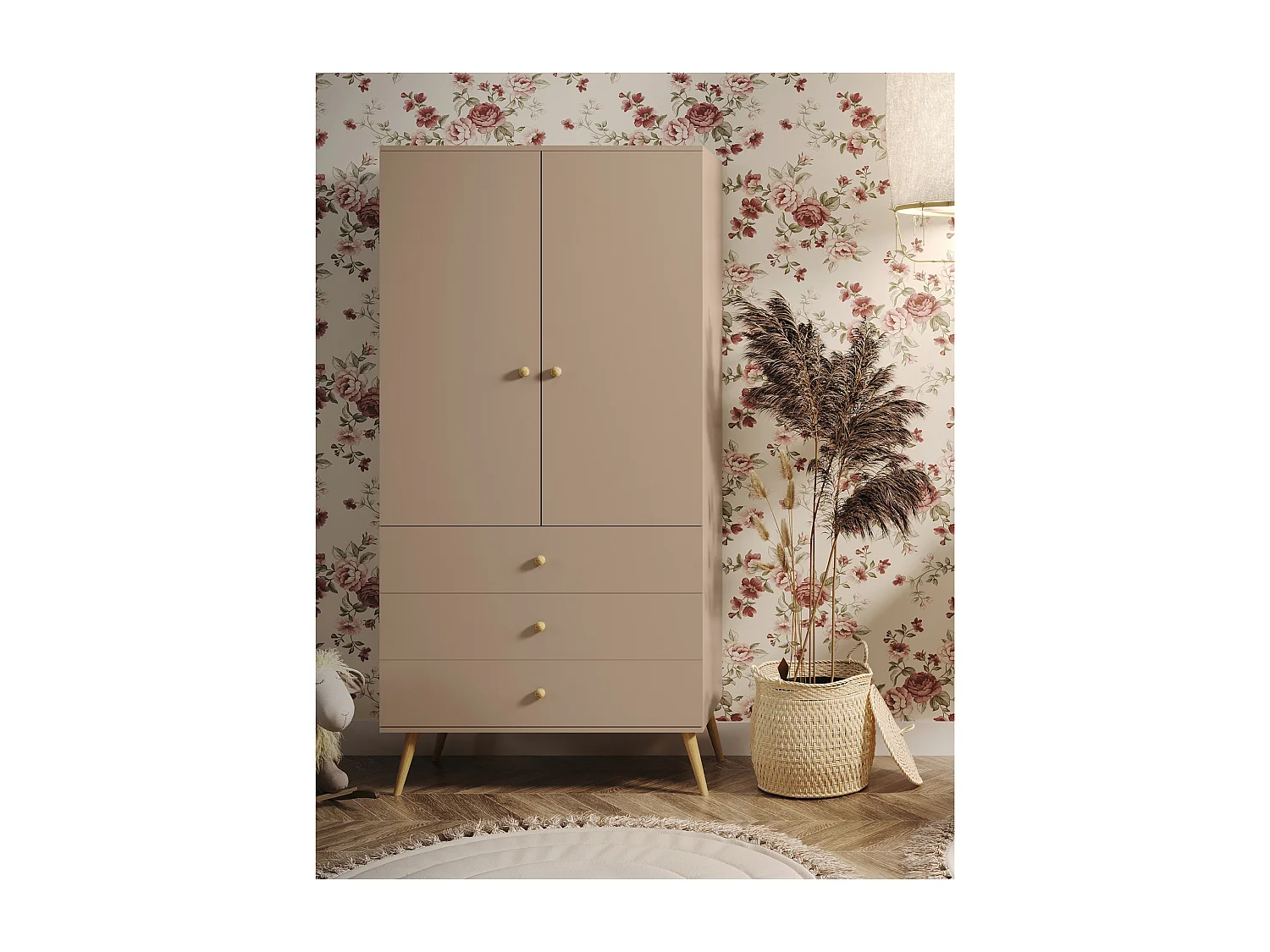 Kleiderschrank NATURA, 100 cm, Beige Macchiato, mit 3 Schubladen