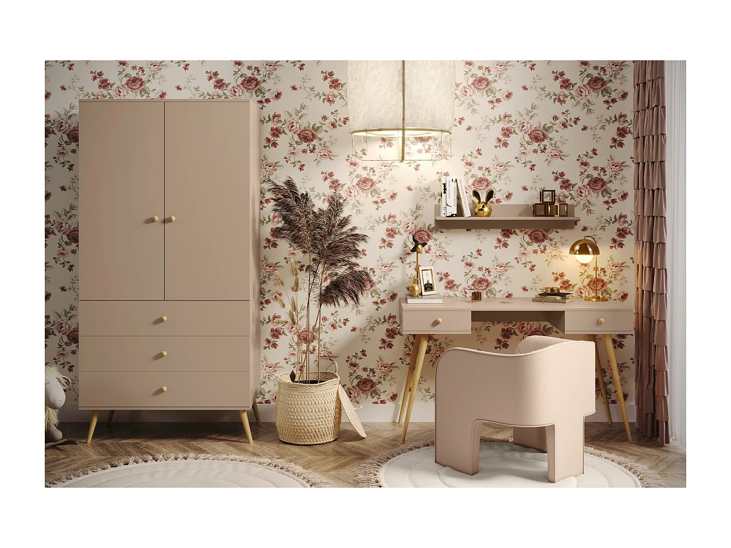 Kleiderschrank NATURA, 100 cm, Beige Macchiato, mit 3 Schubladen