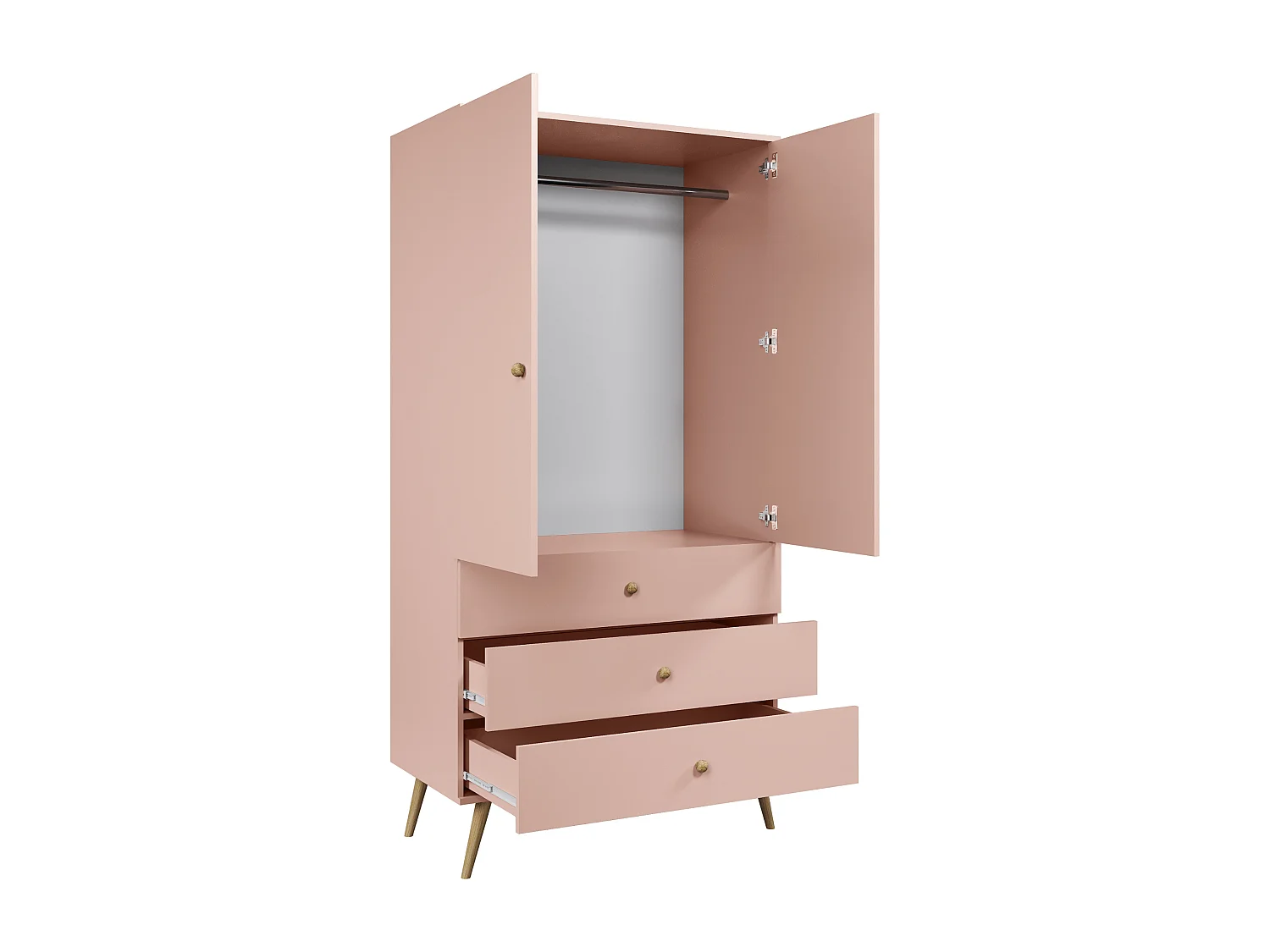 Kleiderschrank NATURA, 100 cm, Rosa, mit 3 Schubladen